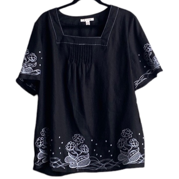 JM Collection Black Linen Short Sleeve Top Shirt Blouse size 16 - Picture 1 of 7